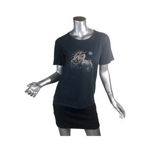 Christine Alexander Women's Small Vintage 90's Black Shirt Rhinestone Horse Deta